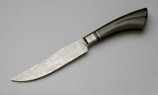 7" Dragon's Fire Pattern Damascus Steel Blade With Fine Silver And Holly, "Phoenix"