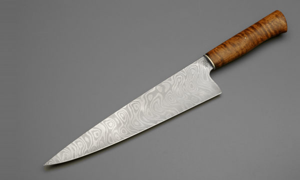 10" Texas Wind Damascus Steel Chef Knife With Curly Maple