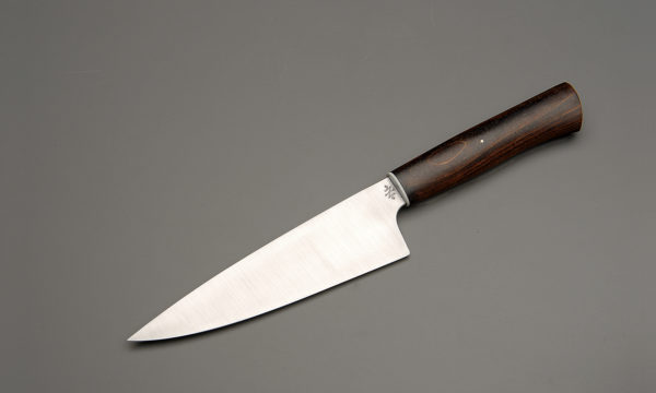 7" High Carbon Steel Chef Knife With Stabilized Brown Birch
