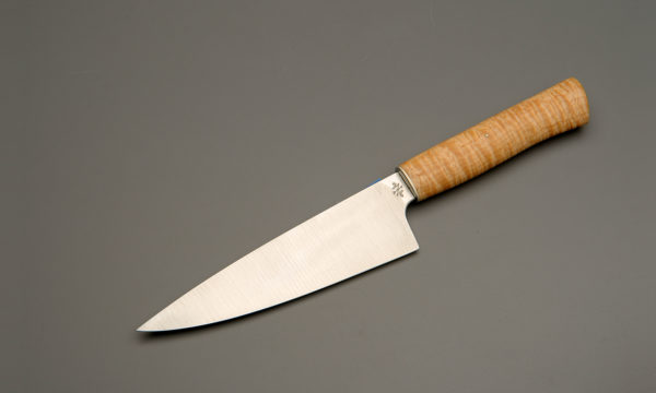 7" High Carbon Steel Chef Knife With Stabilized Curly Maple