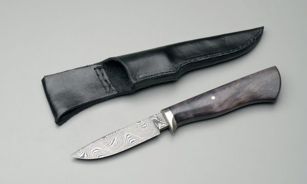 4" Damascus Steel Drop Point Hunting Knife With Black Dyed Maple