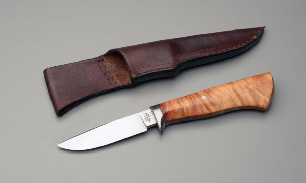 Drop Point Hunting Knife With Wooden Handle